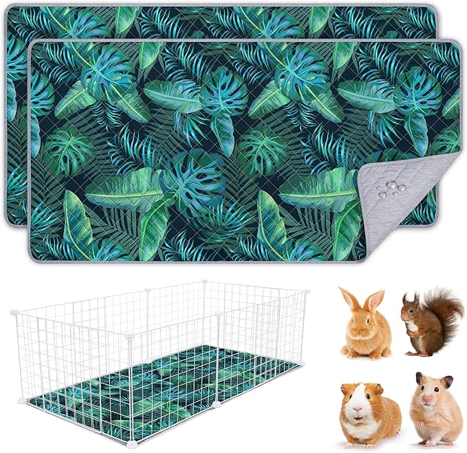 2 Pack Guinea Pig Bedding, Washable Guinea Pig Cage Liner Reusable Guinea Pig Mat Waterproof Guinea Pig Bedding for Cage, Super Absorbant Guinea Pig Pee Pads for Small Animals Hamster Rabbit Squirrel