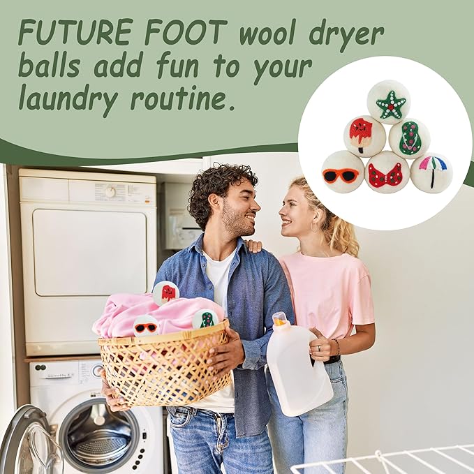 Wool Dryer Balls XL Size 6 Pack - Fun Dryer Balls with Beach Pattern Cute Dryer Balls Laundry Reusable Anti Static Handmade New Zealand Wool Balls (Beach Pattern)