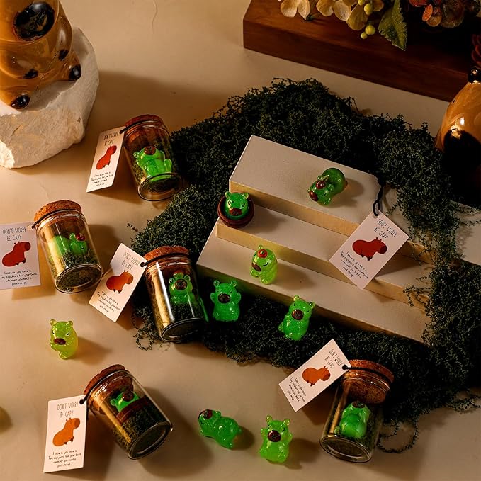 20 Sets Employee Appreciation Gifts Bulk Inspirational Mini Luminous Capybara Cards with Glass Bottle Medical Assistant Gifts for Christmas Team Staff Coworker Teacher Students Party Favors