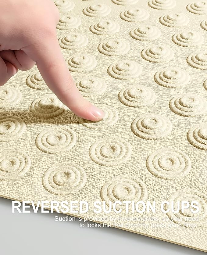 OTHWAY No Suction Cup Bath Mat: 39x16 inch Extra Long Bathmat│Perfect for Refinished or Ordinary Bath Tubs│Made of Nature Rubber│a Blessing for The Elderly and Children (Beige)