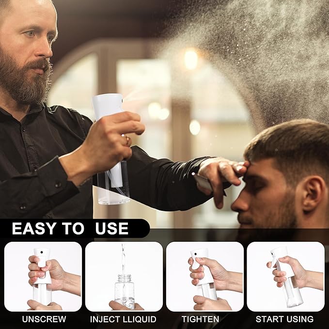 Spray Bottles For Hair, continuous spray bottle (200ml/6.8oz 2Pack) used for hair design, plants, cleaning, hair care and skin care, etc. – empty, reusable (Black&White)