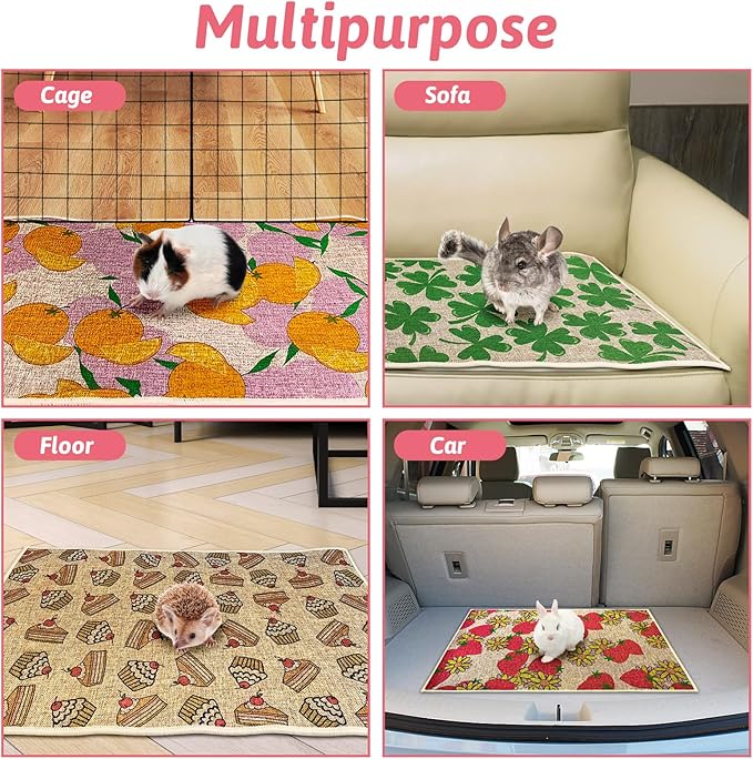 kathson 4 Pcs Guinea Pig Cage Liner Washable Small Animals Bedding Waterproof Guinea Pig Training Mat Reusable Pee Pads for Hamster Rat Chinchilla Hedgehog Gerbil