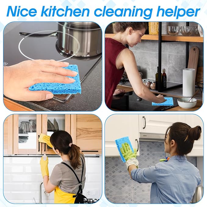 100 Pieces Kitchen Sponge Bulk Natural Sponges for Dishes Compressed Wood Pulp Sponges Cleaning Sponge Without Scratching for Kitchen Bathroom, 3.9 x 2.4 x 0.2 Inch (Multicolor)