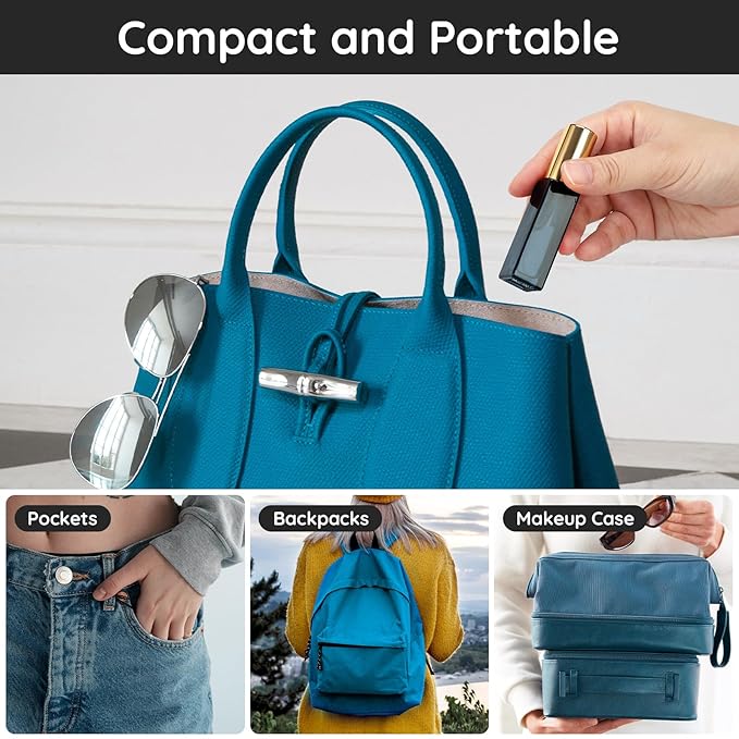 Segbeauty Mini Perfume Atomizer, 5 Set of 10ML Travel Refillable, Glass Dispenser Empty Pump Bottle Small Portable Spray Bottles Toiletries Cosmetic Container for Traveling Outgoing, Blue-gold