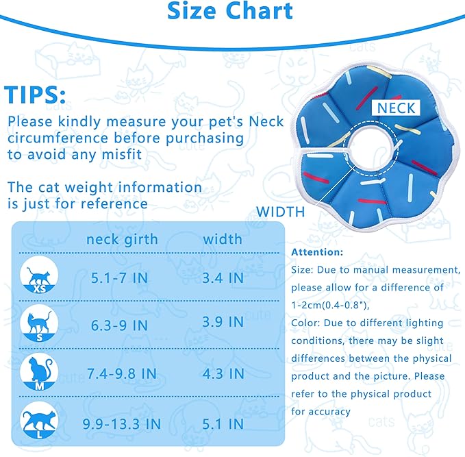 Soft Adjustable Cat Cone Collar, Comfortable Cat Recovery Collar Suitable for Various Types of Cats,Elizabethan Neck Protective Collar for Cats After Surgery (Blue Stripe, X-Small)