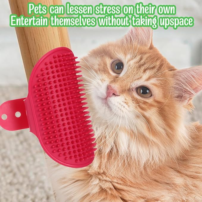 4Pcs Cat Self Groomer for Indoor Cats, Softer Cat Head Scratcher & Face Scratchers, Adjustable Cats Grooming Brush for Climbing Frames & Table Legs, Short/Long Hair Meow Interactive Massager Toy