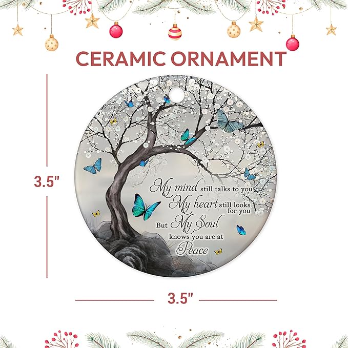 Hyturtle Butterfly Memorial Ornament - Remembrance Ceramic Keepsake with Tree and Quote - Sympathy Gift for Loss of Loved One - Bereavement Christmas Ornament - 3 Inch Memorial 4