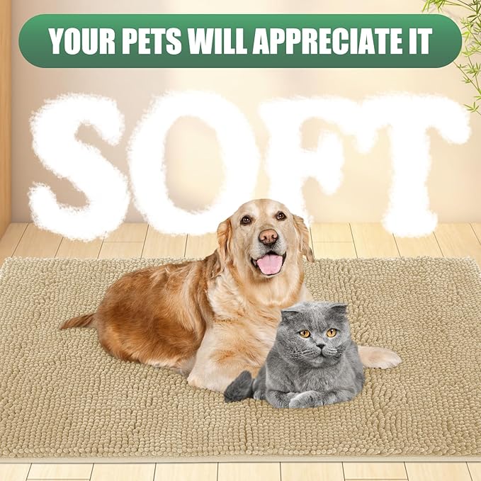 IM HOME Chenille Absorbent Outdoor Doormat 36" x 24", Washable Muddy Door Mats for Dog Non Slip Indoor Doormat Dog Mat for Muddy Paw Front Inside Doormats for Entryway Light Beige
