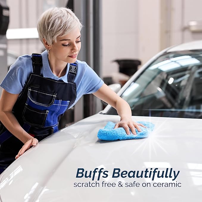 GREEN LIFESTYLE Chamois Cloth Microfiber Cleaning Cloth 6 Pack, Borderless Microfiber Towels Cleaning, Car Microfiber Towel, Drying Towels for Сars, Car Wash Towels (16" x 16", Blue) (6 Pack – 16x16)