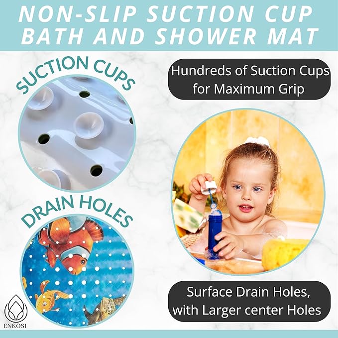 Toddler Bathtub Mat - Non Slip Kids Bath Mat - Shower Grip Mat - Bath Tub Floor Mat (Bath Clownfish)