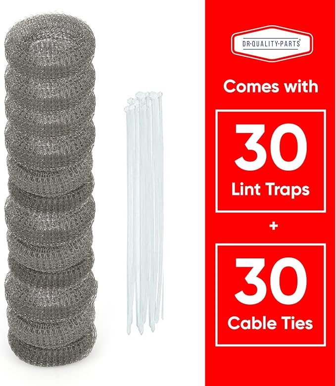Washing Machine Lint Trap – Stainless Steel Hose Filter, Mesh Drain Catcher, Washer Sock Lint Remover, Rust-Free Snare Laundry Filter with Nylon Cable Ties, 29cmx6.5cm – 30-Pack