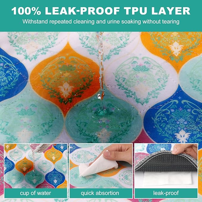 Washable Pee Pads for Dogs, Stylish Absorbent Reusable Training Dog Pads, Non-Slip and Leak-Proof Puppy Pads, Potty Pads for Crates, Whelping, Playpen, Bed and Floors, Bohemian Pattern 2 Pack 18" x24"