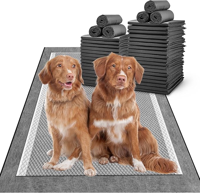 MIZOK Black Charcoal Dog Pee Pads Extra Large 23x24in/28x34in/30x36in/36x36in/28x44in, New & Improved Odor-Control Super Absorption Puppy Potty Training Pads (Giant 28" x44“ 25 Count)