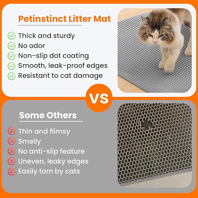 Extra Large Cat Litter Mat, 30x22 Inches Honeycomb Double Layer Cat Litter Trapping Mat, Non Slip Waterproof Urine Proof Large Kitty Litter Box Mat for Floor, Kitten Supplies, XL, Gray
