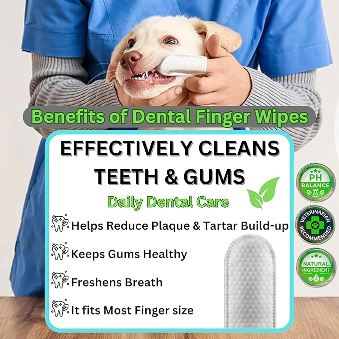 Pet Dental Finger Wipes for Dogs & Cats – Dog Tooth Wipes & Toothbrush Alternative – Easy Teeth Cleaning to Reduce Plaque, Tartar & Bad Breath – Vet-Approved Cat & Dog Oral Care (2 Pack).
