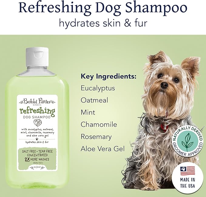 Bobbi Panter Refreshing Dog Shampoo - Hydrates & Soothes Skin & Fur, Minimizes Itching & Dander, Eucalyptus Mint Scent, 30:1 Concentrated Formula, Made in USA, 14 oz. (Case of 12)