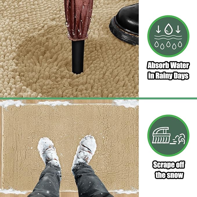 IM HOME Chenille Absorbent Outdoor Doormat 36" x 24", Washable Muddy Door Mats for Dog Non Slip Indoor Doormat Dog Mat for Muddy Paw Front Inside Doormats for Entryway Light Beige