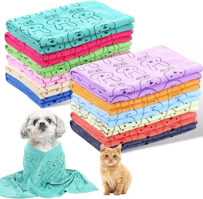 12 Pcs Microfiber Dog Towels for Drying Dogs, 20 x 40 Inch Quick Dry Absorbent Pet Towels for Dogs, Puppy Cat Bathing Grooming Travel Supplies (12 Colors)