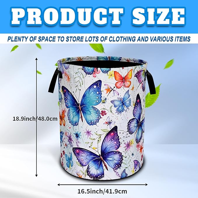 Beautiful Butterfly Laundry Basket Oxford Cloth Funny Butterflies Laundry Hamper With Handle Foldable Portable Clothes Storage Basket 18.9 X 16.5 In Storage Bag For Laundry Room/Bathroom/Bedroom