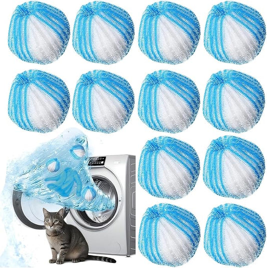 Upgrade 12 PCS Pet Hair Remover for Laundry, Reusable Dog & Cat Hair Catcher for Washer & Dryer, Removes Fur & Lint from Clothes & Bedding, Won’t Damage Fabrics (Sky Blue White)
