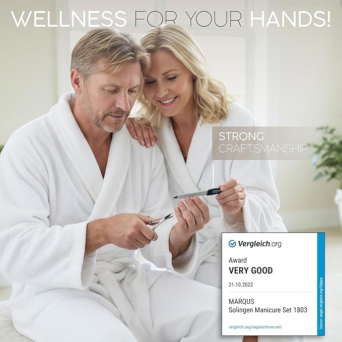 Manicure Set Solingen Made in Germany - 7 Piece Exclusive Finger & Toe Nail Clippers Kit for Women and Men in Real Leather Case, Color Brown