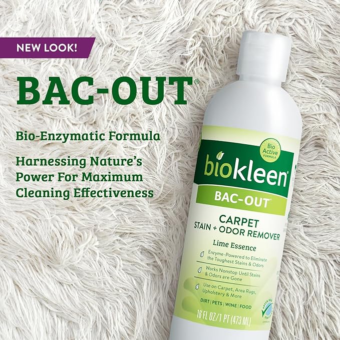 Biokleen Bac-Out Natural Stain Remover for Clothes - Use on Laundry, Diapers, Wine, Carpets, and More, Enzymatic, Plant-Based, 32 Oz With Micro-Fiber Cleaning Towel Included