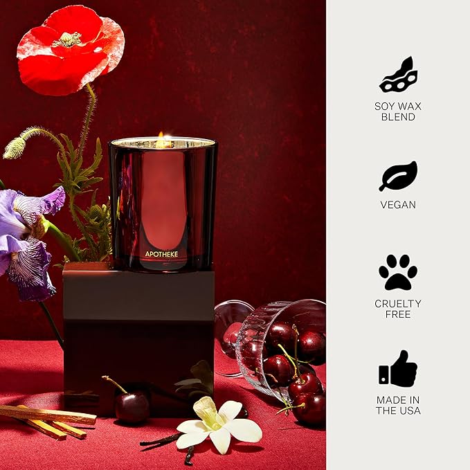 Apotheke Signature Candle Scented Candles for Home, Bitter Cherry - 10.5 oz Seasonal Soy Wax Jar Candle - Long-Lasting Fall Scented Fragrance with Perfume-Grade Fragrance Oils