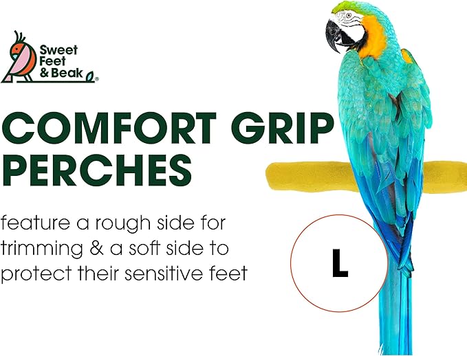 Sweet Feet and Beak Comfort Grip Safety Perch for Bird Cages - Pedicure Perch for Birds to Keep Nails and Beaks in Top Condition - Safe Easy to Install Bird Cage Accessories- L 13"