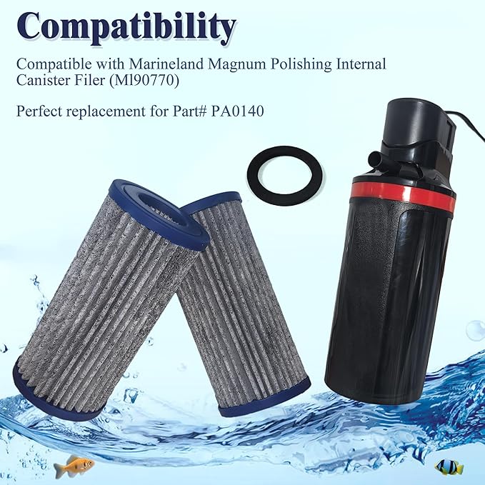 NewKe 8 Pack Activated Carbon Micron Cartridge Replacement for MarineLand Magnum Polishing Internal Canister Filter (Ml90770), Compare to Part# PA0140,4 Upgraded Micron Cartridge and 4 Rubber Gasket