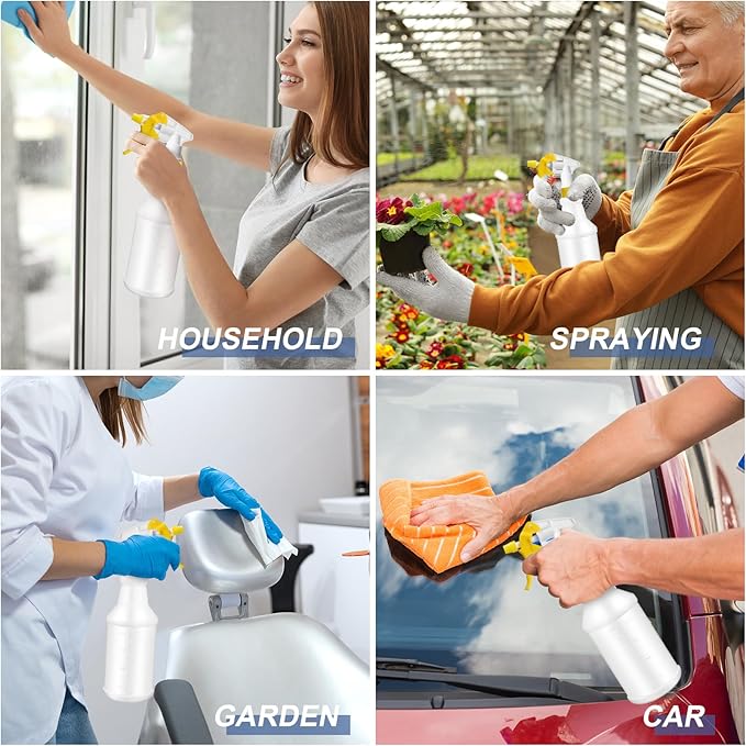 10 Pack Spray Bottles 16 oz Empty Water Spray Bottles for Cleaning Heavy Duty Refillable Squirt ‌container with Measurements Adjustable Nozzle for Household(Yellow,Stylish Style)