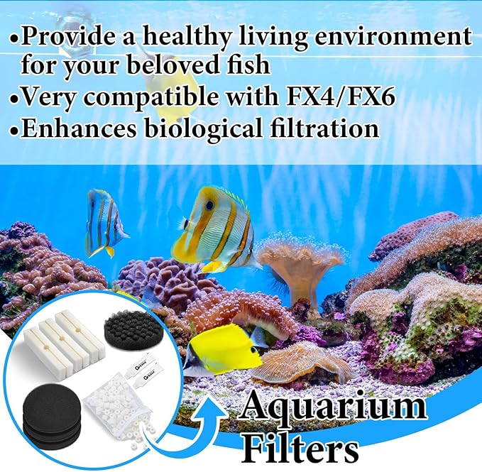18 Pcs Replacement Filter Media Kit Compatible with Fluval Fx4/fx5/fx6 Aquarium Filters Including Biological-Foam Pads, Biological-Foam Block, Media, Carbon Foam Pad, Silicone Lube