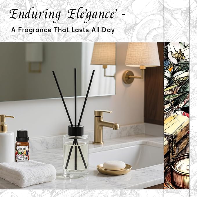 HIQILI Tobacco Vanilla Fragrance Oil, Refill for Diffusers & Humidifiers, Hotel-Grade Scent, Suitable for Home Use - 0.34 Fl Oz