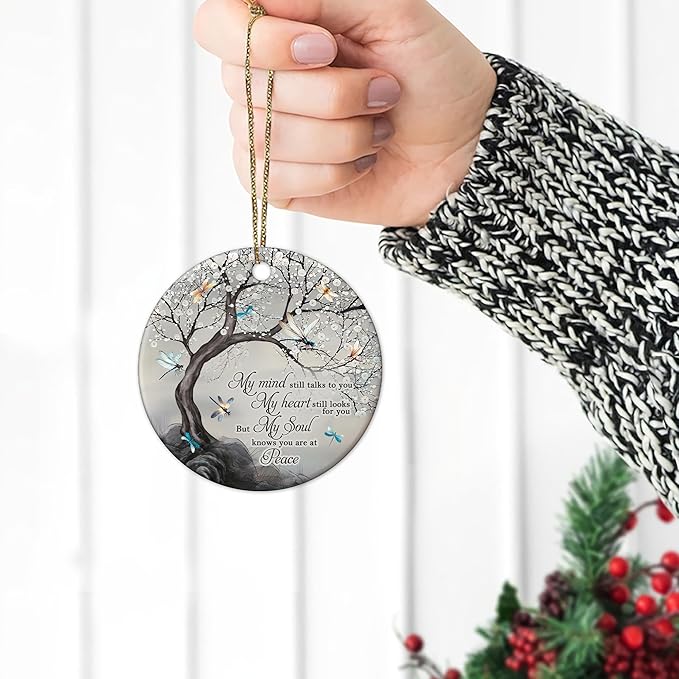 Hyturtle Dragonfly Memorial Ornament - Ceramic Remembrance Keepsake with Tree and Quote - Bereavement Sympathy Gift for Loss of Loved One - 3 Inch Christmas Ornament Memorial 5