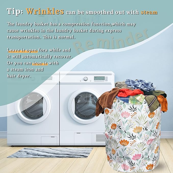 Beautiful Floral Laundry Basket Foldable With Handles Tote Bag Oxford Cloth Colorful Flowers Laundry Hamper Clothes Storage Bucket Toy Organizer 18.9" x 16.5" For Bathroom/Laundry/Bedroom