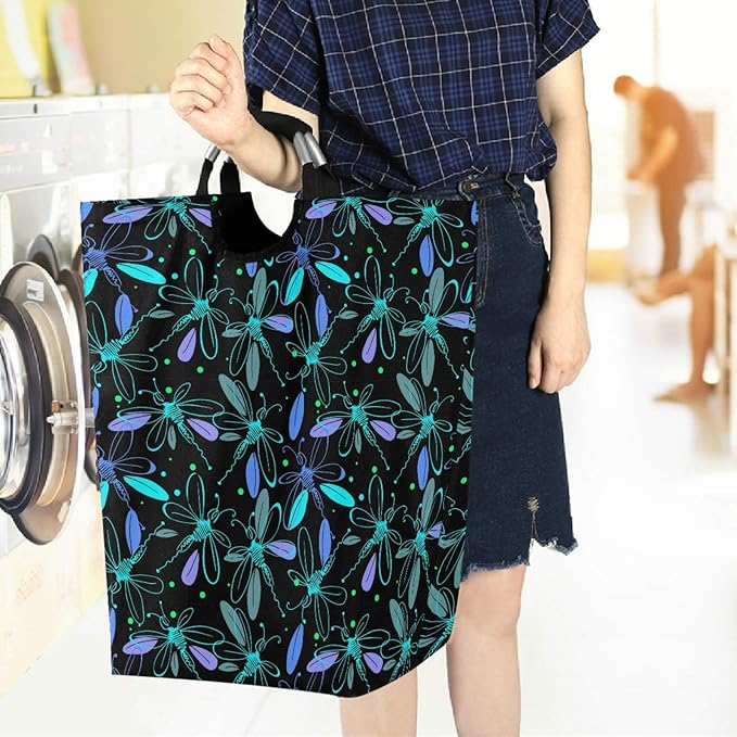 visesunny Large Capacity Laundry Hamper Basket Pretty Dragonfly Water-Resistant Oxford Cloth Storage Baskets for Bedroom, Bathroom, Dorm, Kids Room