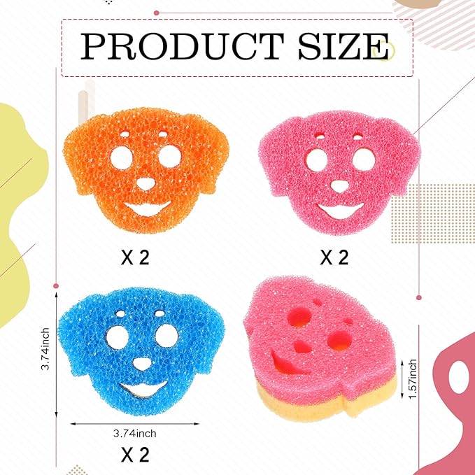 6 Pcs Dog Dual Sided Scrub Sponge Cleaning Sponges Cute Temperature Sensitive Dish Sponges for Washing Dishes Non Scratch Household Multi Use Sponges Scrubber for Kitchen, 3 Colors