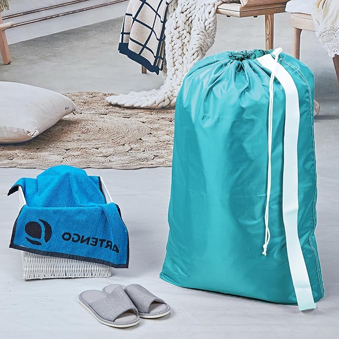 HOMEST 2 Pack XL Nylon Laundry Bag with Strap, Large Dirty Clothes Organizer, Easy Fit a Laundry Hamper or Basket, Can Carry Up to 4 Loads of Laundry, Sky Blue and Blue