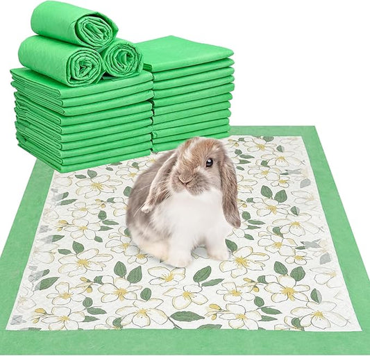 Fhiny 50 PCS Disposable Guinea Pig Cage Liner, 18'' x 24'' Super Absorbent Rabbit Pee Pads Odor Control Small Pet Cage Bedding Accessories for Rabbit Bunny Ferret Cat Puppy and Other Small Animals