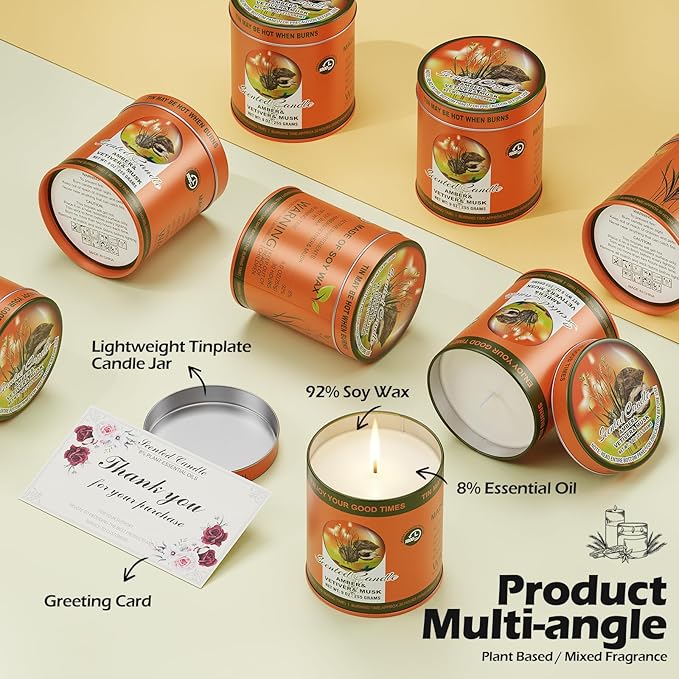 Decorative Candles for Home, Scented Wax, Indoor Use (Amber & Vetiver & Musk)