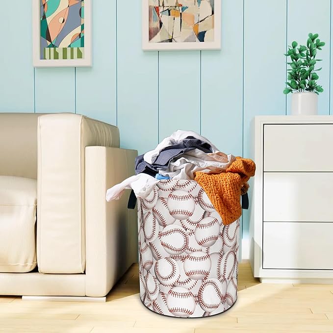 Baseball Laundry Basket Ball Oxford Cloth Laundry Hamper With Handle Foldable Portable Clothes Storage Basket 18.9 X 16.5 In Storage Bag For Laundry Room/Bathroom/Bedroom/Dormitories
