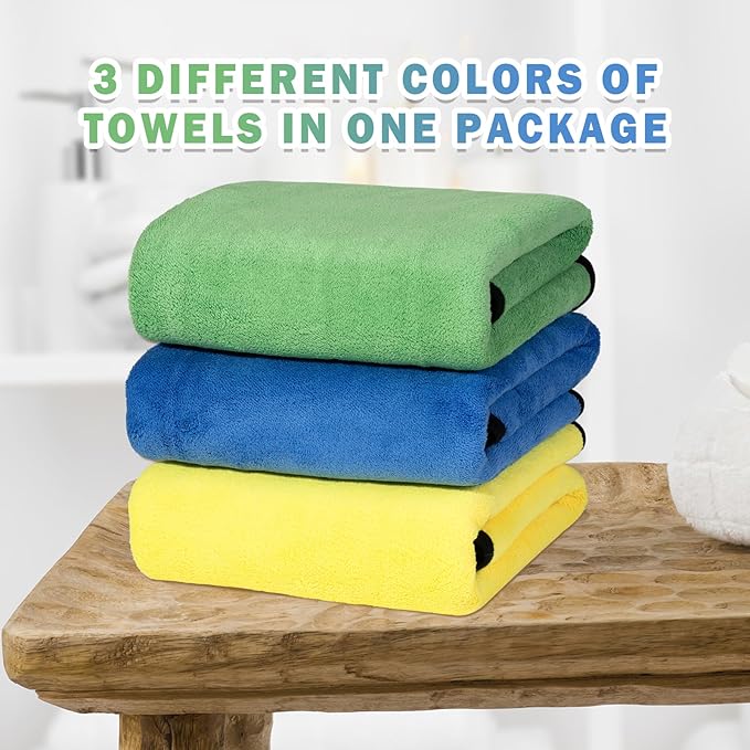 MICOOYO 3PCS Dog Towels for Drying, Super Absorbent Pet Grooming Towels, Quick Drying Dog Bath Towels for Puppy Cats (Green, Blue, Yellow, S)