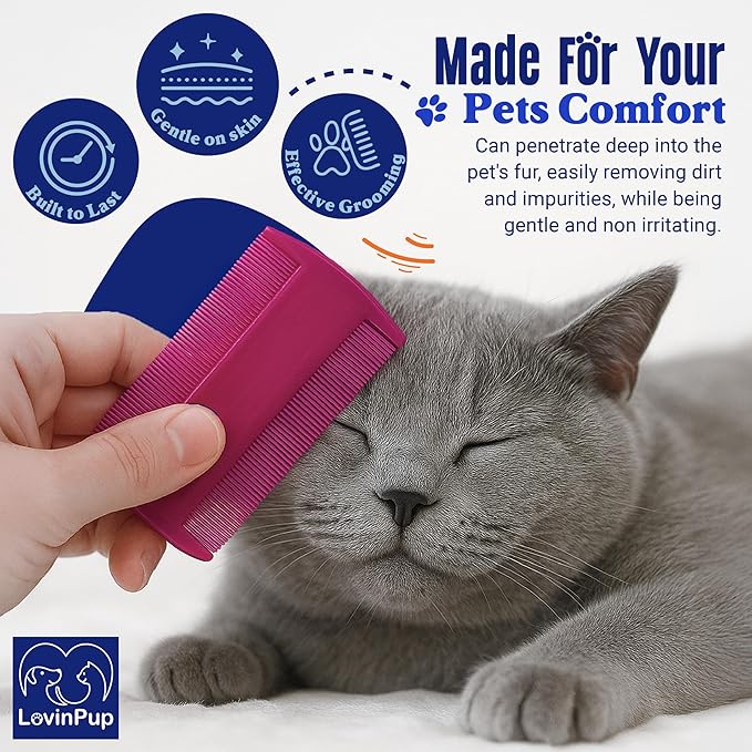 Dog Flea Comb for Grooming, Lice Comb for Dogs, Double Sided Professional Comb Set to Remove Fleas and Lice, Fine Tooth Comb for Large or Small Cats and Dogs