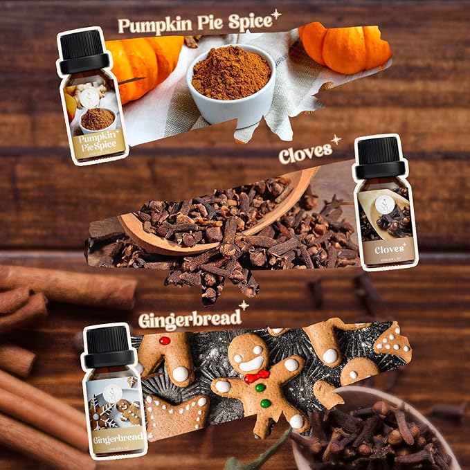 Autumn Spice Essential Oils Set – Cozy Fall Fragrance Oils for Diffuser & Candle Making – Cinnamon, Vanilla, Pumpkin Pie, Nutmeg, Clove, Gingerbread – Warm Home Aroma & Gift Set