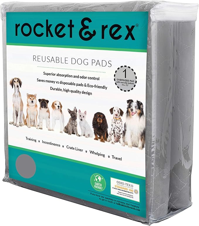 rocket & rex Premium XXL Non-Slip Washable Pee Pad for Dogs, Waterproof & Reusable Puppy Pad for Potty Training, Whelping, Travel, Lining Playpens & More, 72" x 72" (Pack of 1)