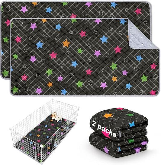 Bienbee Guinea Pig Bedding, 2 Pack 47" x 24" Reusable Guinea Pig Cage Liner Waterproof and Absorbent Small Animal Bedding Washable Guinea Pig Pee Pads for Small Pet Hamster Rabbit Squirrel, Black