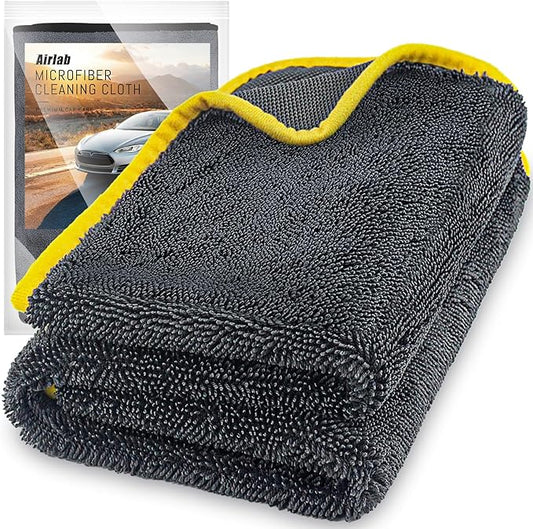 Airlab Microfiber Towels for Cars Wash Drying Extra Large Super Absorbent Cleaning Cloth Auto Detailing Ultra Soft, Lint-Free, Streak-Free, 35 x 24 Inch, Pack of 1, Grey-Yellow, 600 GSM