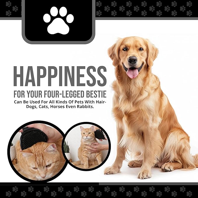 Silicone Dog Bath Brush – Soft Pet Scrubber for Bathing & Grooming – Shampoo Brush for Dogs, Cats & Puppies – Adjustable Strap – Choose from 5 Colors (Black)