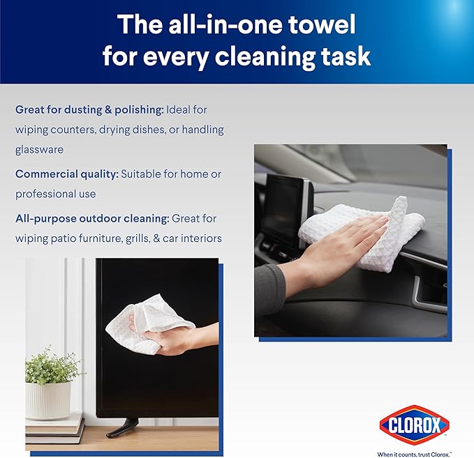 CLOROX Waffle Bar Mops - Microfiber Quick Dry Extra Large Dishcloths - Absorbent Multipurpose Cleaning Cloths for Restaurants, Kitchen, Bathroom, Hotel - 16" x 19" - White 6 Pack