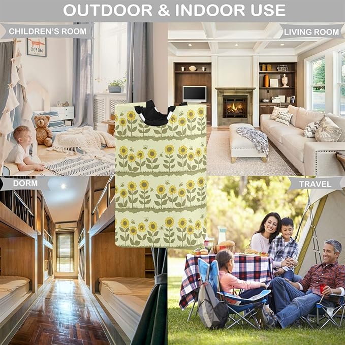 visesunny Retro Sunflower Floral Large Laundry Hamper with Handle Foldable Laundry Basket Toys and Clothing Organization for Bathroom, Bedroom, Home, Dorm, Travel