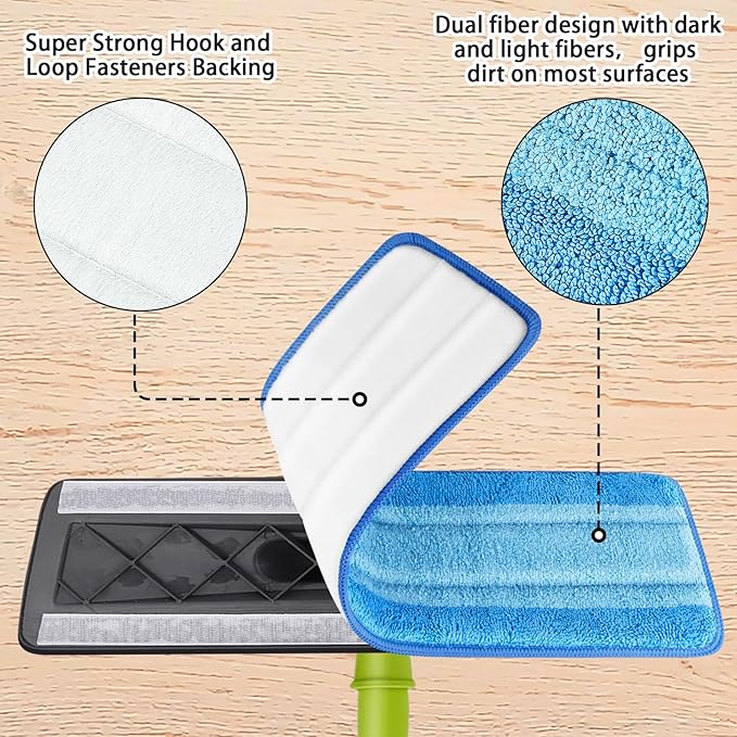 4 PCS Replacement Mop Pads, Microfiber Cleaning Mop Compatible with Bona Mop, Washable & Reusable Mop Refill Pads for Hardwood Floor,18 Inch, Blue